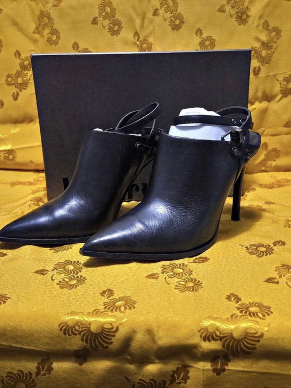 Luxury Rebel Black Leather Pointed-Toe Heeled Ankle Boots